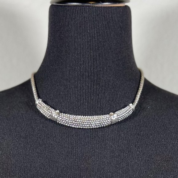 New Sliver Tone Beads Pattern Collar Necklace with Earrings - Picture 3 of 3